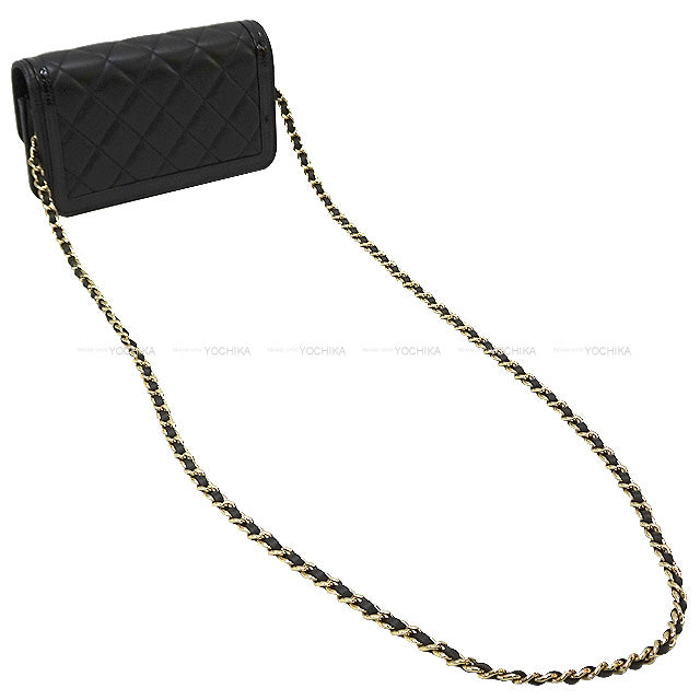 [Pre-loved] CHANEL Shoulder bag Phone Case Matelasse COCO Mark Flap Chain Noir (Black) Lambskin Champagne Gold HW AP3559[LIKE NEW][Authentic]