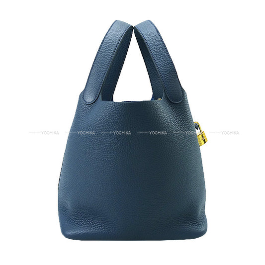 HERMES Handbag Picotin Lock 22 MM Bleu de Prusse Taurillon Clemence Gold HW Stamp B[BRAND NEW][Authentic]