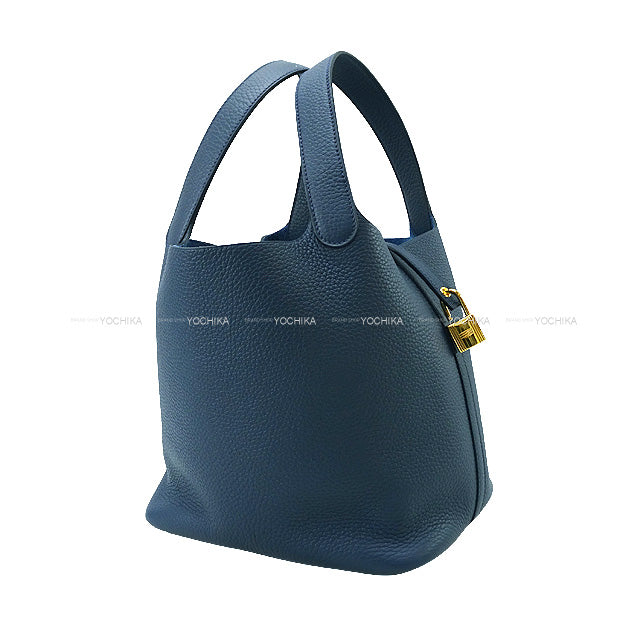 HERMES Handbag Picotin Lock 22 MM Bleu de Prusse Taurillon Clemence Gold HW Stamp B[BRAND NEW][Authentic]