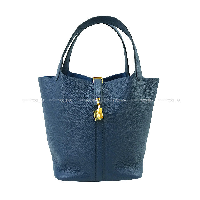 HERMES Handbag Picotin Lock 22 MM Bleu de Prusse Taurillon Clemence Gold HW Stamp B[BRAND NEW][Authentic]