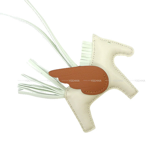HERMES bag charm Rodeo Pegasus PM Craie/Vert Fizz/Gold Agneau Milo/Veau Swift Stamp B[EXCELLENT][Authentic]