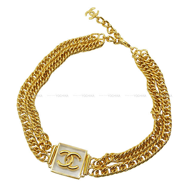 2022 AW CHANEL necklace Choker Coco Mark square Clear plate chain Gold/Transparent Metal/resin Gold HW ABA583[ALMOST NEW][Authentic]