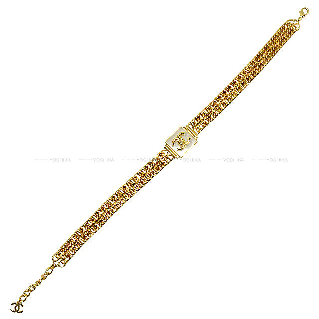 2022 AW CHANEL necklace Choker Coco Mark square Clear plate chain Gold/Transparent Metal/resin Gold HW ABA583[ALMOST NEW][Authentic]