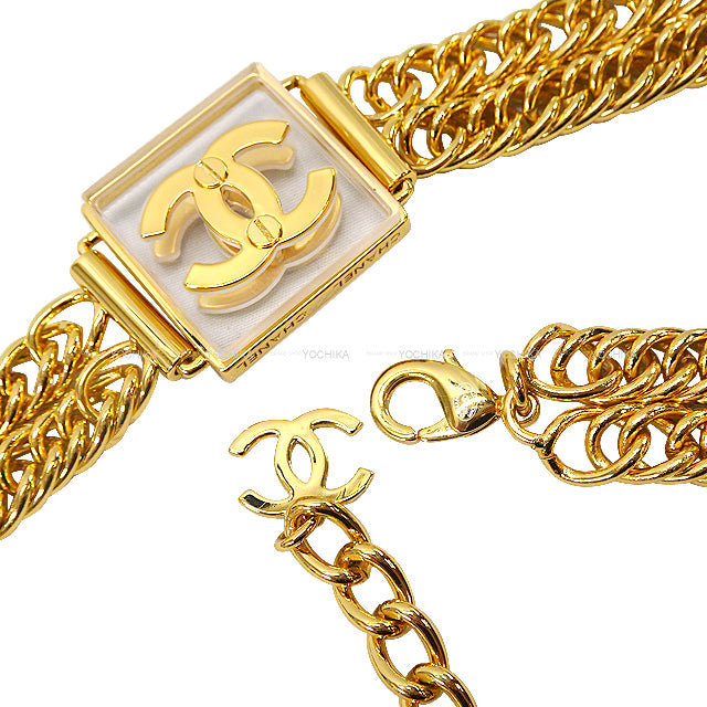 2022 AW CHANEL necklace Choker Coco Mark square Clear plate chain Gold/Transparent Metal/resin Gold HW ABA583[ALMOST NEW][Authentic]