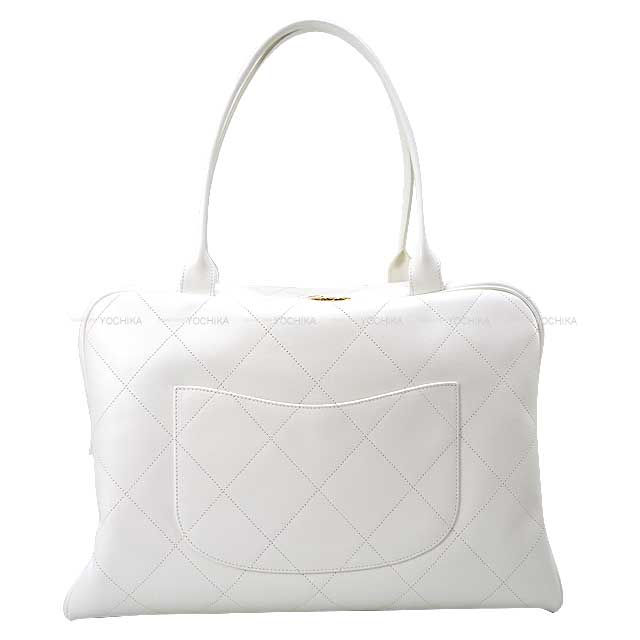 [Pre-loved] 2023 NEW Cruise CHANEL Boston bag Matelasse Logo Maxi Bowling bag Blanc (White) Calf Gold HW AS3718[LIKE NEW][Authentic]