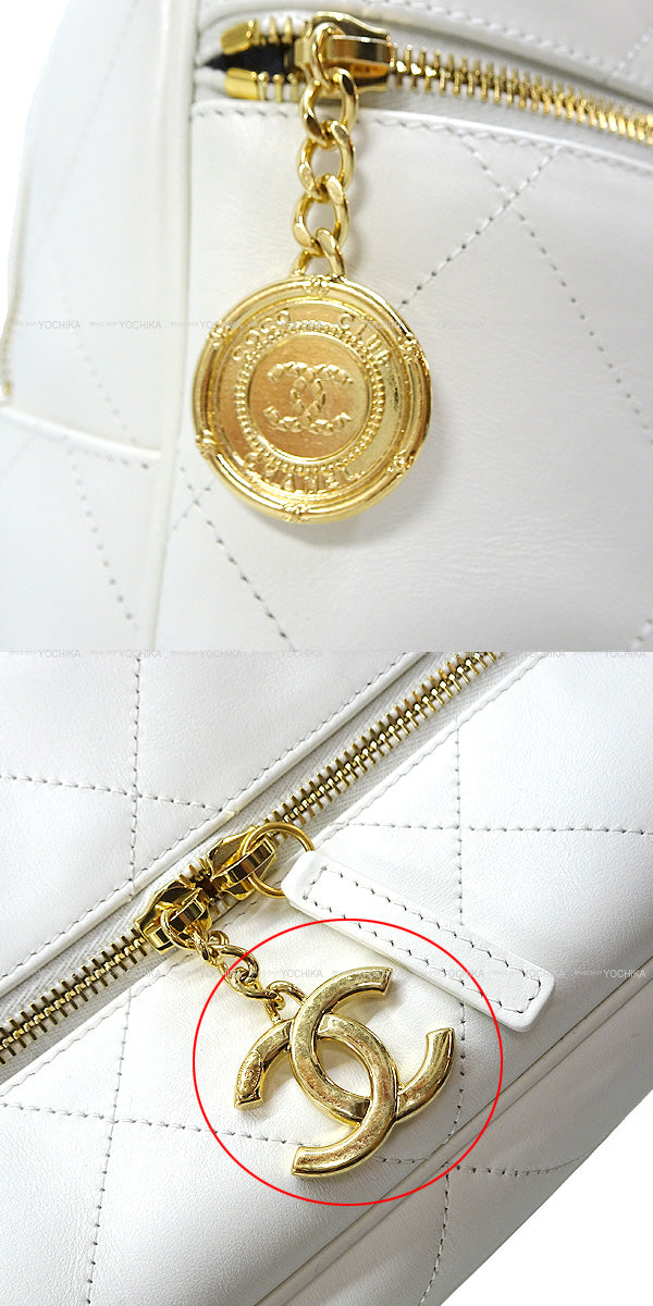 [Pre-loved] 2023 NEW Cruise CHANEL Boston bag Matelasse Logo Maxi Bowling bag Blanc (White) Calf Gold HW AS3718[LIKE NEW][Authentic]