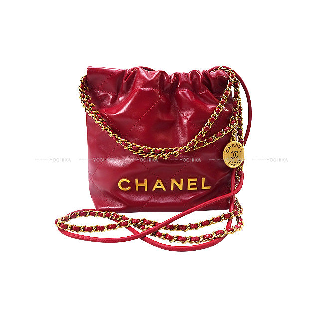 CHANEL Shoulder bag CHANEL 22 Mini Matelasse With Medal Charm Rouge red Shiny Calf Skin Gold HW AS3980[EXCELLENT][Authentic]