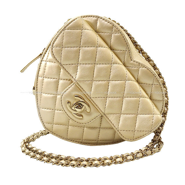 2022SS CHANEL Shoulder bag Heart Matelasse Coco Flap Large Chain Gold Lambskin Champagne Gold HW AS3191[EXCELLENT][Authentic]