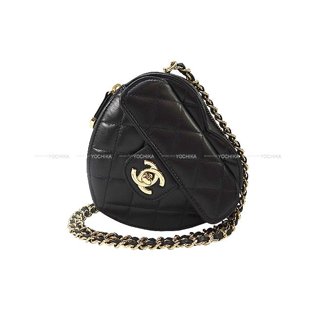 2022 SS CHANEL Shoulder bag Heart Matelasse Mini Coco Mark Flap Noir (Black) Lambskin Champagne Gold HW AP2784[EXCELLENT][Authentic]
