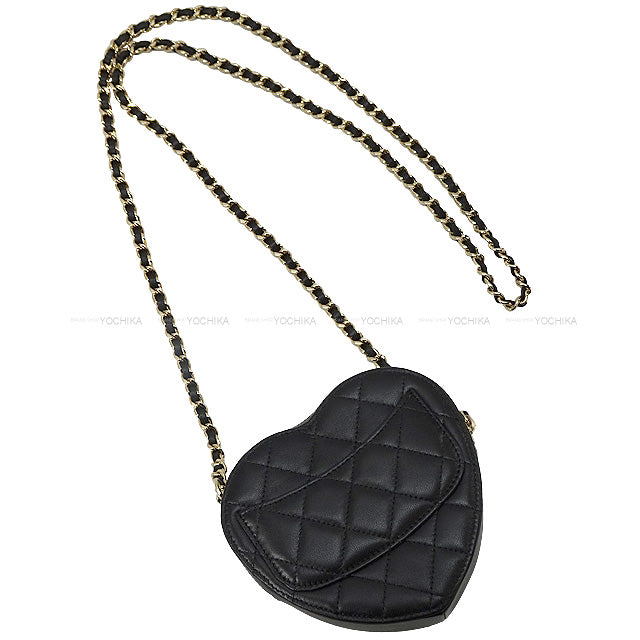 2022 SS CHANEL Shoulder bag Heart Matelasse Mini Coco Mark Flap Noir (Black) Lambskin Champagne Gold HW AP2784[EXCELLENT][Authentic]