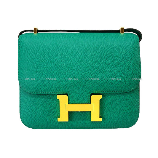 HERMES Shoulder bag Constance 3 18 Vert Jade Ever Grain Gold HW Stamp U[EXCELLENT][Authentic]