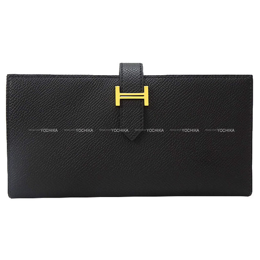 HERMES long wallet Bearn Soufflet Noir (Black) Veau Epsom Gold HW Stamp W[BRAND NEW][Authentic]