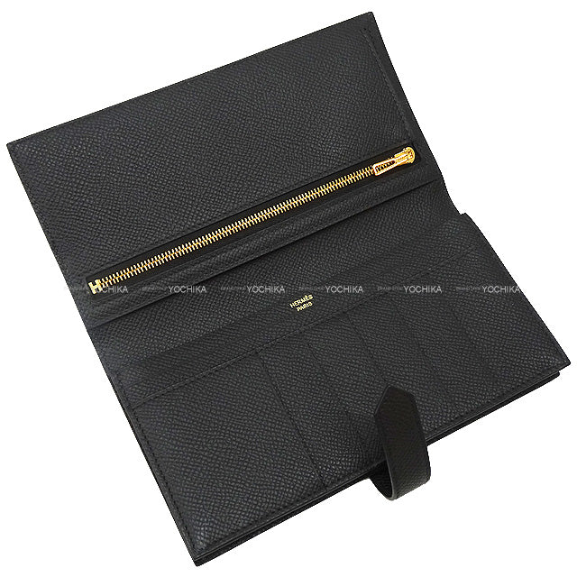 HERMES long wallet Bearn Soufflet Noir (Black) Veau Epsom Gold HW Stamp W[BRAND NEW][Authentic]