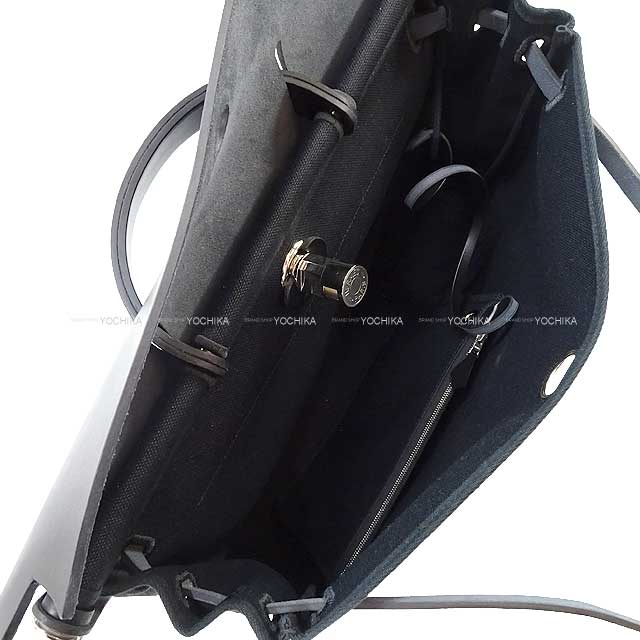 HERMES Messenger bag Herbag Zip Messenger 39 Noir (Black) Toile Militaire/Vache Hunter Pouch: W: 9.1 "H: 5.5" Silver HW Stamp W[ALMOST NEW][Authentic]