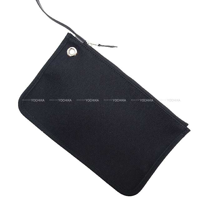 HERMES Messenger bag Herbag Zip Messenger 39 Noir (Black) Toile Militaire/Vache Hunter Pouch: W: 9.1 "H: 5.5" Silver HW Stamp W[ALMOST NEW][Authentic]