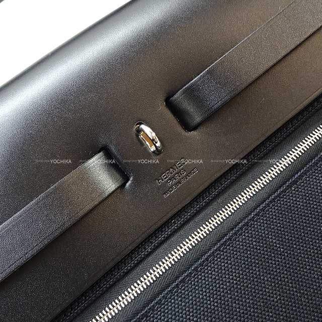 HERMES Messenger bag Herbag Zip Messenger 39 Noir (Black) Toile Militaire/Vache Hunter Pouch: W: 9.1 "H: 5.5" Silver HW Stamp W[ALMOST NEW][Authentic]