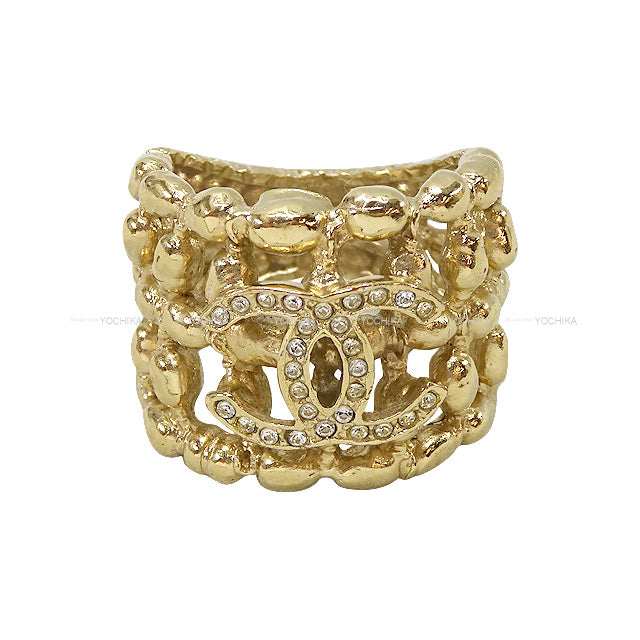 CHANEL ring Rhinestone COCO Mark Wide #12 Gold HW[EXCELLENT][Authentic]