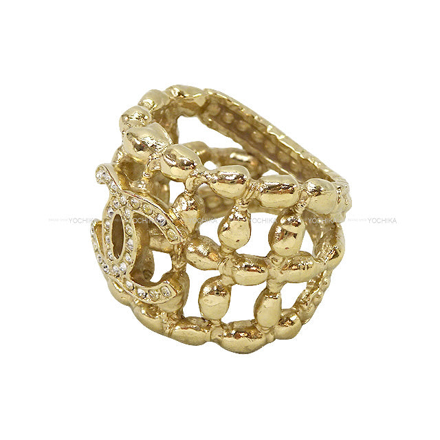 CHANEL ring Rhinestone COCO Mark Wide #12 Gold HW[EXCELLENT][Authentic]