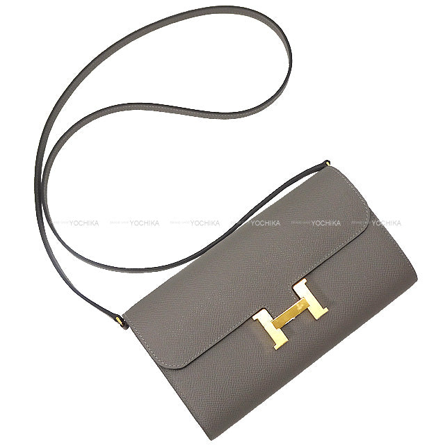 HERMES long wallet Constance Long wallet To Go Gris Meyer Ever Grain Gold HW Stamp B[ALMOST NEW][Authentic]