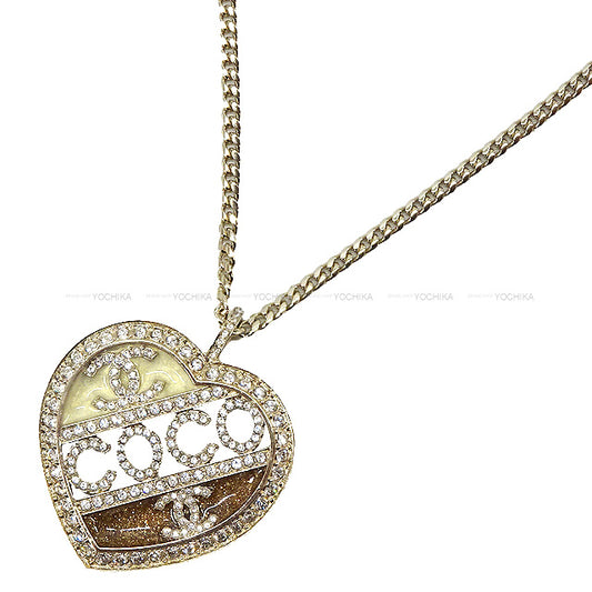 CHANEL necklace Heart Rhinestone COCO Mark Beige/Gold Metal Champagne Gold HW ABB647 C23B[BRAND NEW][Authentic]