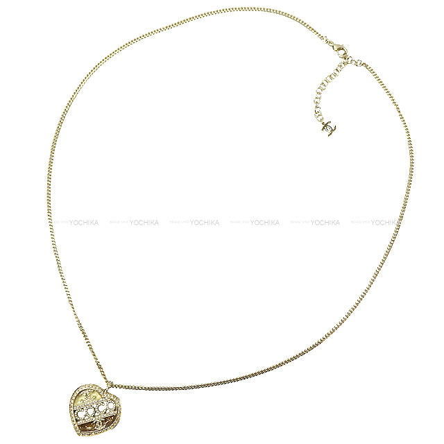 CHANEL necklace Heart Rhinestone COCO Mark Beige/Gold Metal Champagne Gold HW ABB647 C23B[BRAND NEW][Authentic]