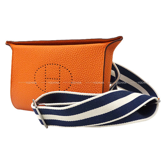 HERMES Shoulder bag Cross body bag Videpoches H logo Evelyn punching Orange Veau Togo Silver HW Stamp K[EXCELLENT][Authentic]