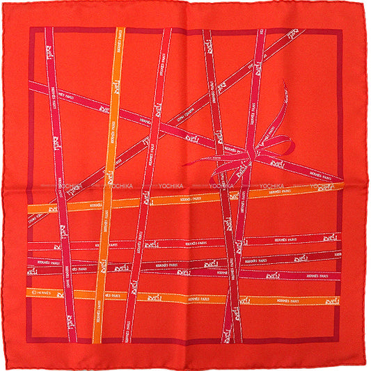 HERMES scarf Carre 45 Gavroche Bolduc Rouge/Orange Silk100%[EXCELLENT][Authentic]