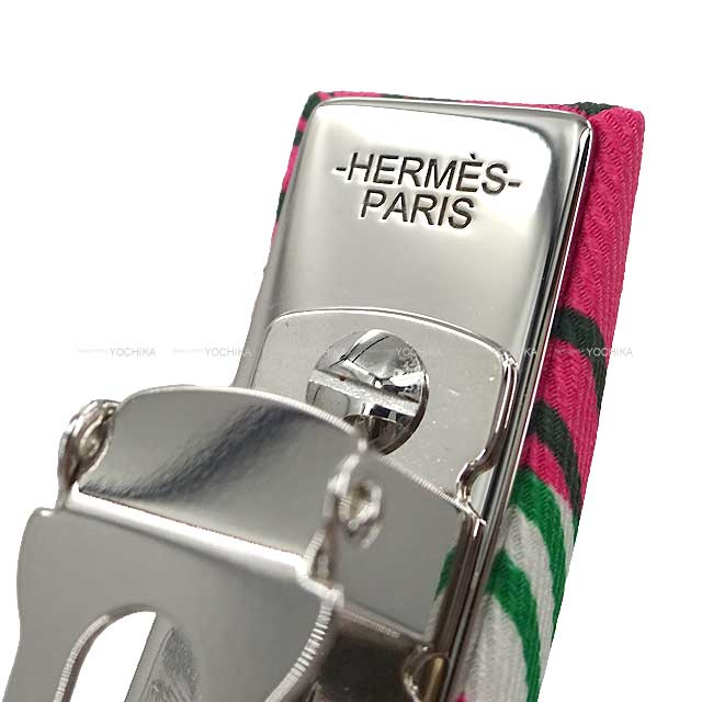 HERMES barretter Hair accessory Eclipse GM Brides de Gala Pink/Blanc (White)/Green Silk100% Silver HW[BRAND NEW][Authentic]