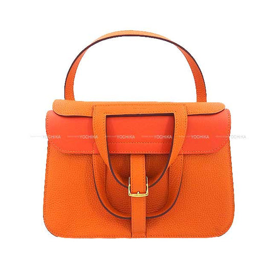 HERMES Shoulder bag Halzan 25 Orange Taurillon Clemence Gold HW Stamp U[EXCELLENT][Authentic]