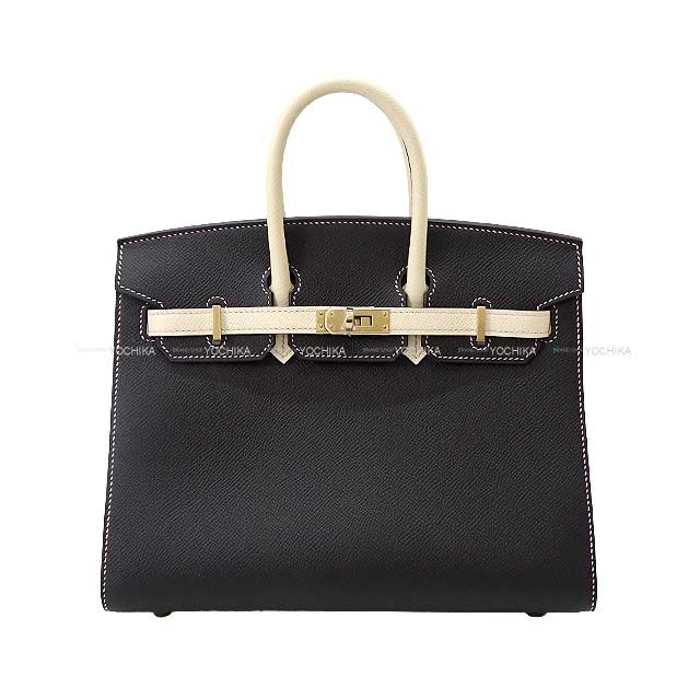 HERMES Handbag Birkin25 Sellier Personal Order Noir (Black)/Craie/Mauve sylvestre Veau Epsom Champagne Gold HW Stamp U[BRAND NEW][Authentic]