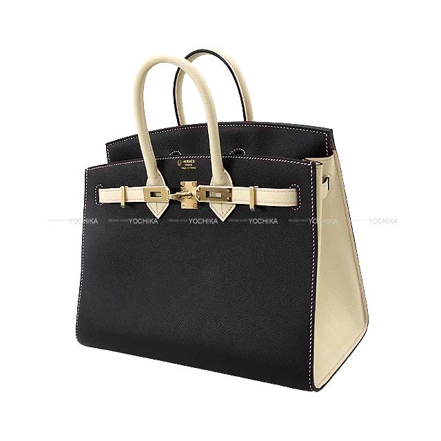 HERMES Handbag Birkin25 Sellier Personal Order Noir (Black)/Craie/Mauve sylvestre Veau Epsom Champagne Gold HW Stamp U[BRAND NEW][Authentic]