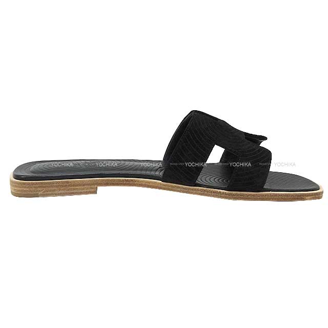 HERMES sandals Oran Chaine D'ancre  Noir (Black) Chevre Veroa #37[BRAND NEW][Authentic]