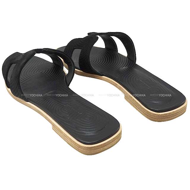 HERMES sandals Oran Chaine D'ancre  Noir (Black) Chevre Veroa #37[BRAND NEW][Authentic]