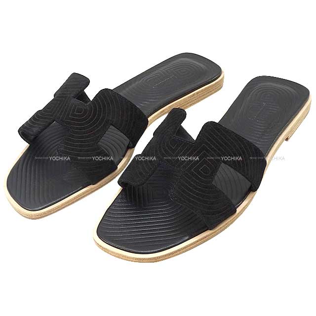 HERMES sandals Oran Chaine D'ancre  Noir (Black) Chevre Veroa #37[BRAND NEW][Authentic]