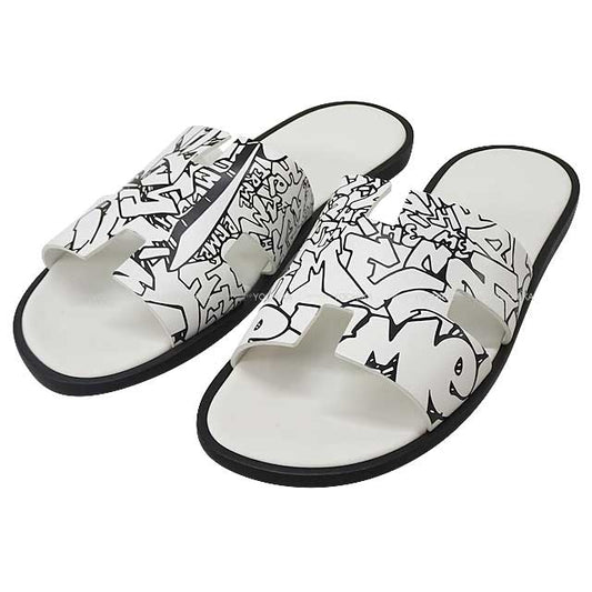 HERMES sandals Izmir Graffiti Hermes White/Black Calf #44[BRAND NEW][Authentic]