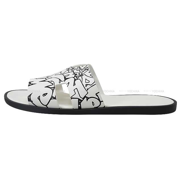 HERMES sandals Izmir Graffiti Hermes White/Black Calf #44[BRAND NEW][Authentic]