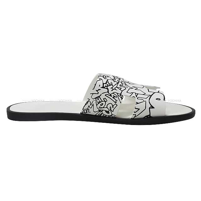 HERMES sandals Izmir Graffiti Hermes White/Black Calf #44[BRAND NEW][Authentic]