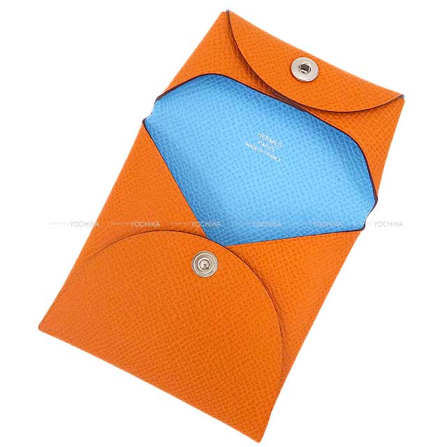 HERMES change purse Bastia Verso Orange/Celeste Veau Epsom Silver HW Stamp B[EXCELLENT][Authentic]