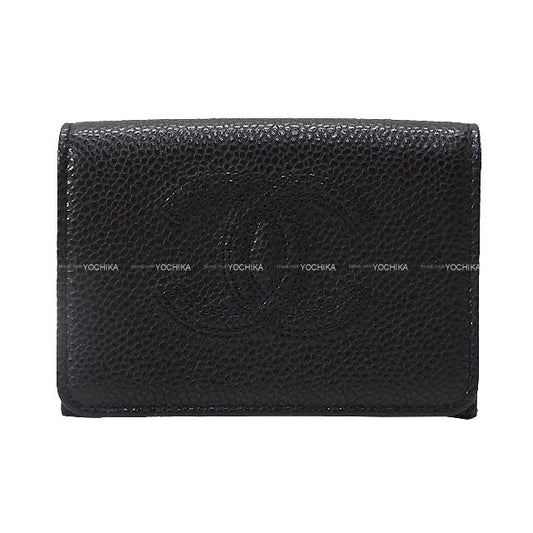 CHANEL Tri-fold wallet Double-stitched COCO mark trifold compact  Noir (Black) Graind Calf(Caviarskin) Champagne Gold HW A70796[EXCELLENT][Authentic]