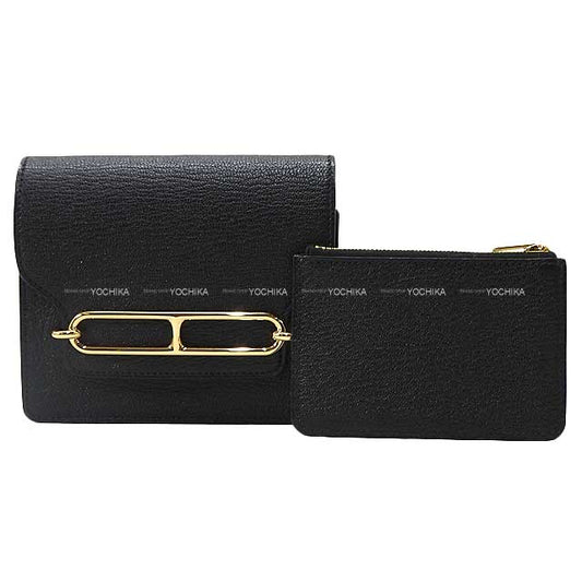 HERMES Bi-fold wallet Roulis Slim Noir (Black) Chevre Myzore Champagne Gold HW Stamp Z[EXCELLENT][Authentic]