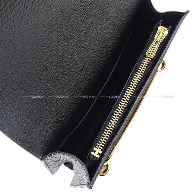 HERMES Bi-fold wallet Roulis Slim Noir (Black) Chevre Myzore Champagne Gold HW Stamp Z[EXCELLENT][Authentic]