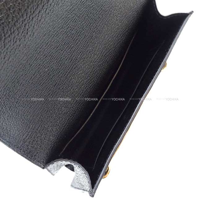 HERMES Bi-fold wallet Roulis Slim Noir (Black) Chevre Myzore Champagne Gold HW Stamp Z[EXCELLENT][Authentic]