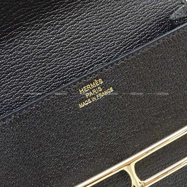 HERMES Bi-fold wallet Roulis Slim Noir (Black) Chevre Myzore Champagne Gold HW Stamp Z[EXCELLENT][Authentic]