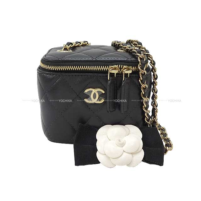 CHANEL Shoulder bag Matelasse COCO mark camellia ribbon mini vanity chain Noir (Black) Lambskin Antique Gold HW AP2158[EXCELLENT][Authentic]