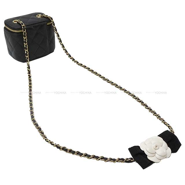 CHANEL Shoulder bag Matelasse COCO mark camellia ribbon mini vanity chain Noir (Black) Lambskin Antique Gold HW AP2158[EXCELLENT][Authentic]