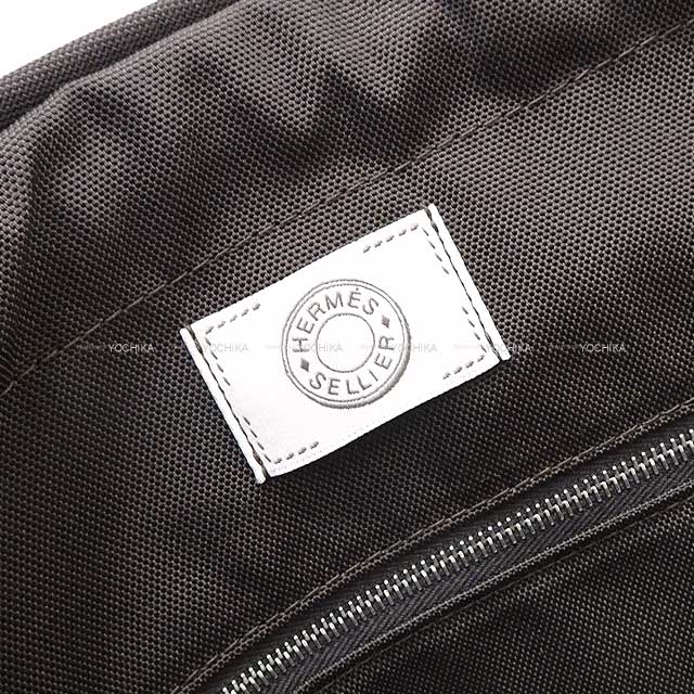 HERMES Shoulder bag Sac de Pansage Groom Rouge H/Chocolat Toile chevron/Bridle Leather Silver HW Stamp B[EXCELLENT][Authentic]