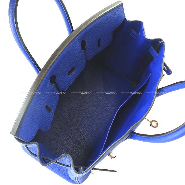 [Pre-loved] HERMES Handbag Birkin25 Bleu Electrique Veau Jonathan Silver HW Stamp □R[LIKE NEW][Authentic]