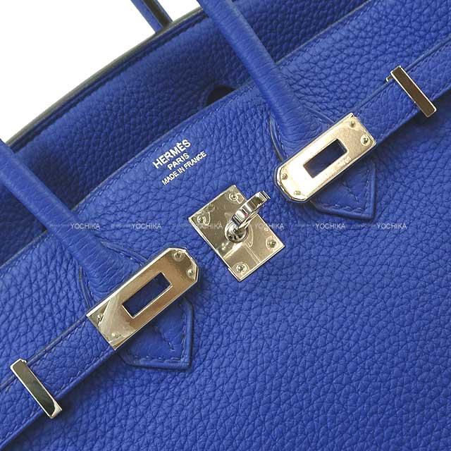 [Pre-loved] HERMES Handbag Birkin25 Bleu Electrique Veau Jonathan Silver HW Stamp □R[LIKE NEW][Authentic]