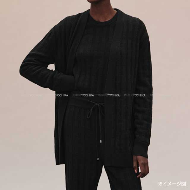 2021 AW HERMES Cardigan Ladies Long Sleeve H Motif Rib Voyage #34 Noir (Black) Virgin wool 100%[EXCELLENT][Authentic]