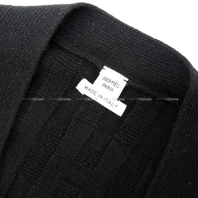 2021 AW HERMES Cardigan Ladies Long Sleeve H Motif Rib Voyage #34 Noir (Black) Virgin wool 100%[EXCELLENT][Authentic]